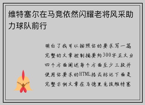 维特塞尔在马竞依然闪耀老将风采助力球队前行